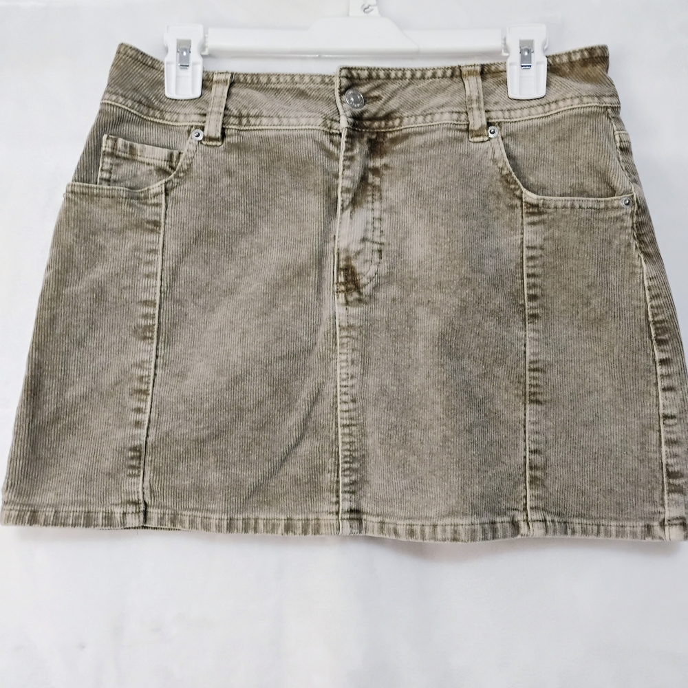 Forever 21 Khaki‎ Tan Corduroy Mini Skirt Acid Wash Low Rise Womens Medium Y2K D